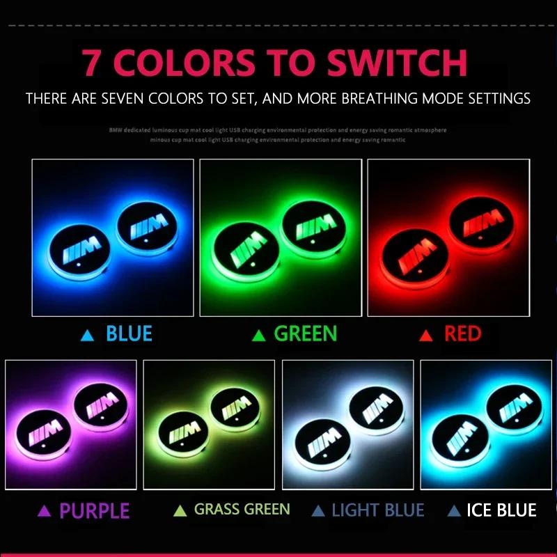 2pcs For BMW M3 M5 M6 X1 X3 X5 E34 E39 E36 E60 E90 E46 F30 Luminous USB pad  Car Anti Slip Water coaster LED Mat Car accessories