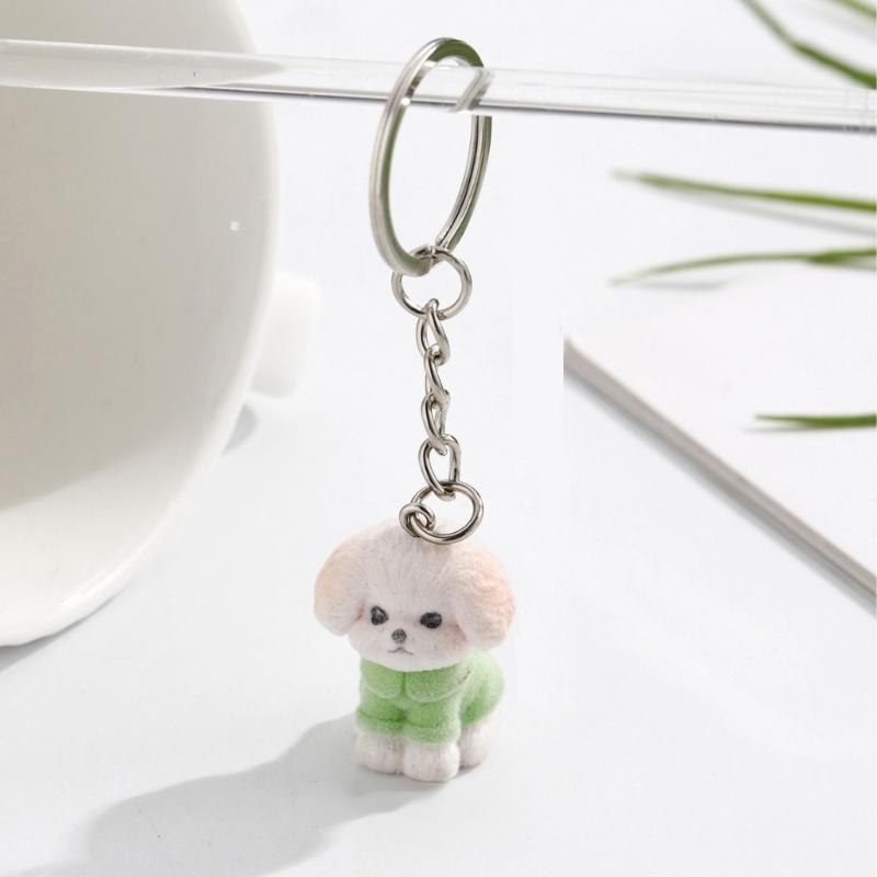 Cute Flocking Dog Keychain Animal Pendant Keyring Fashionable Phone Lanyard Ornament Accessory for Key Bag Purse Decor