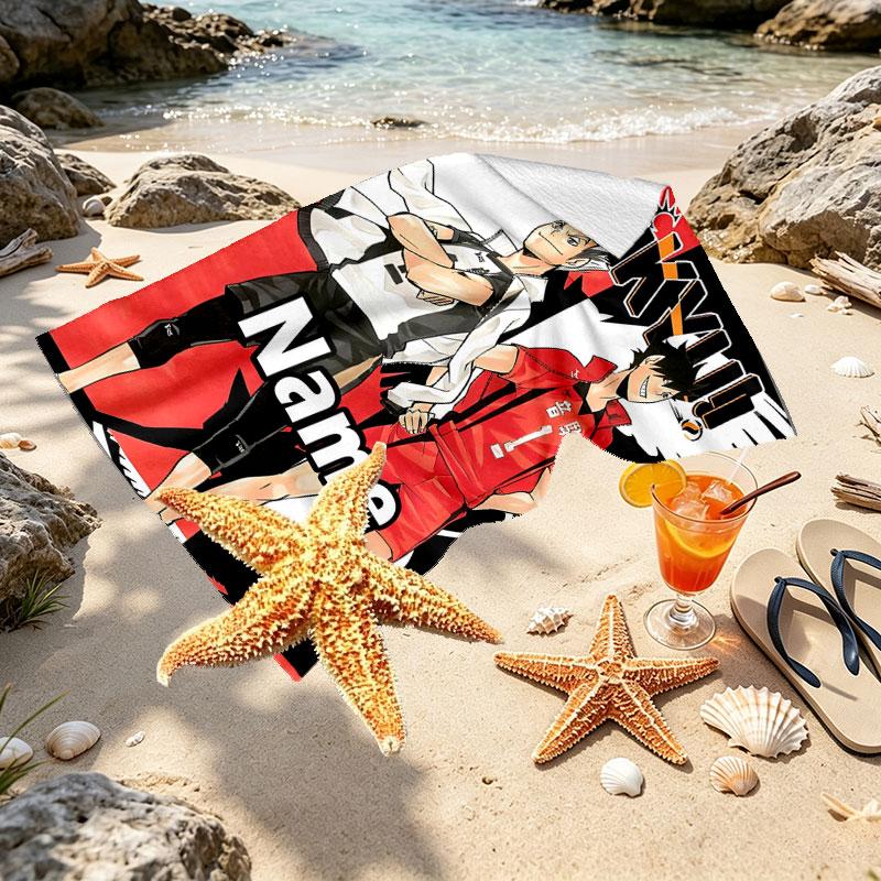 Custom Name Personalized Haikyu Print Beach Towel, for Trip Camping Beach Party Home Decor, Birthday Gift for Family & Friends