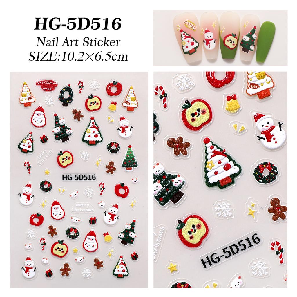 1/5pcs New Christmas Stickers 5D Cute Cartoon Santa Claus Snowflake Festival Tent Small Stickers Nail DIY Decoration Accessories