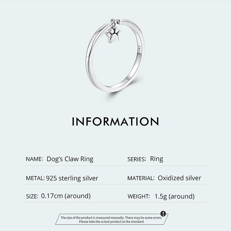 WOSTU Ring aus 925er-Sterlingsilber, schlichter süßer Hundekrallen-Ring für Damenringe, edler Schmuck