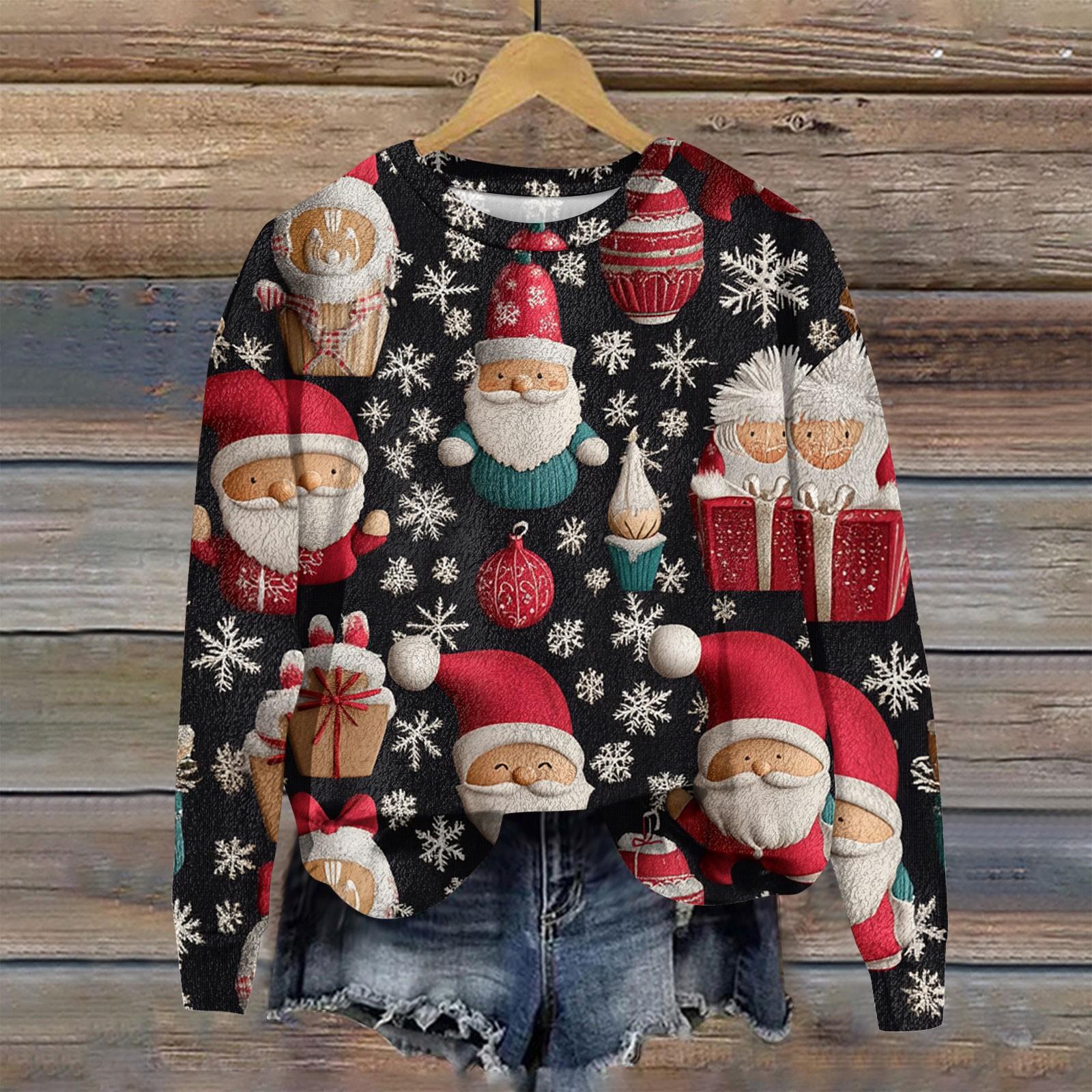 

Женская мода с длинным рукавом плюшевый принтованный свитшот пуловер топ L чёрный