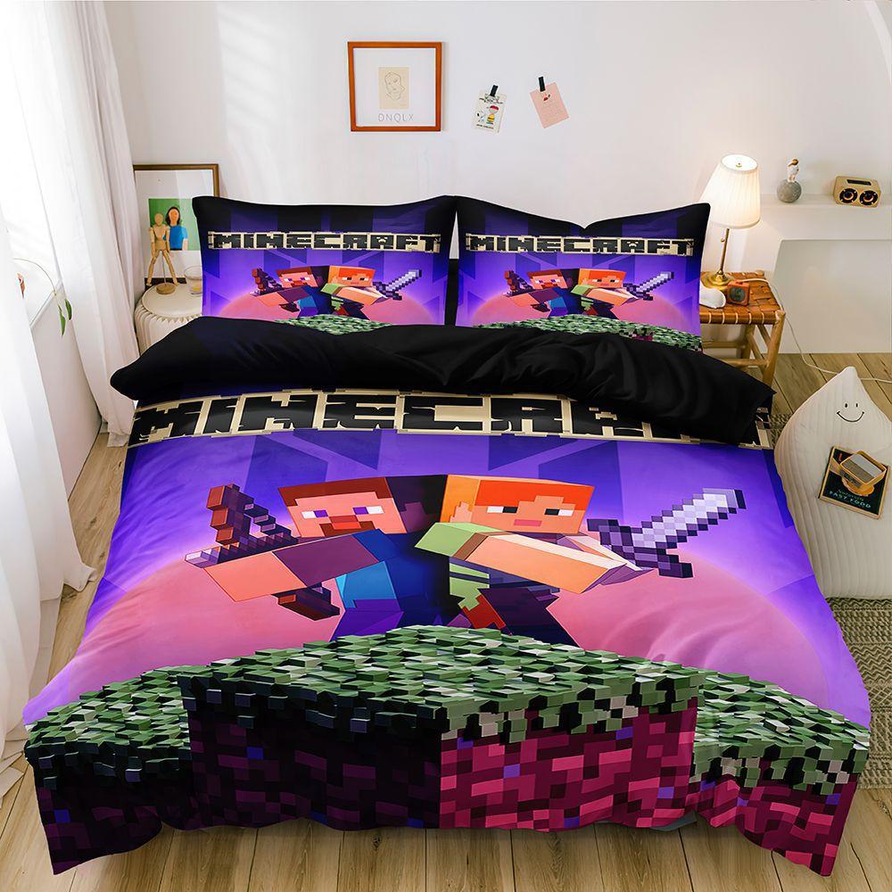 Digital Printing Three-Piece Set, Minecraft Themed Game Series Abraded Bedding Kit