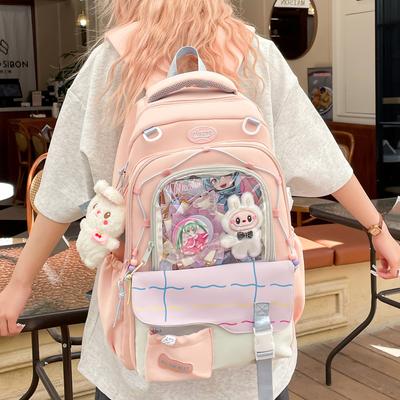 High-value Schoolbag Girls' Junior High School Student Cute Japanese Bar Pain Bag Large-capacity Backpack Student Transparent Backpack