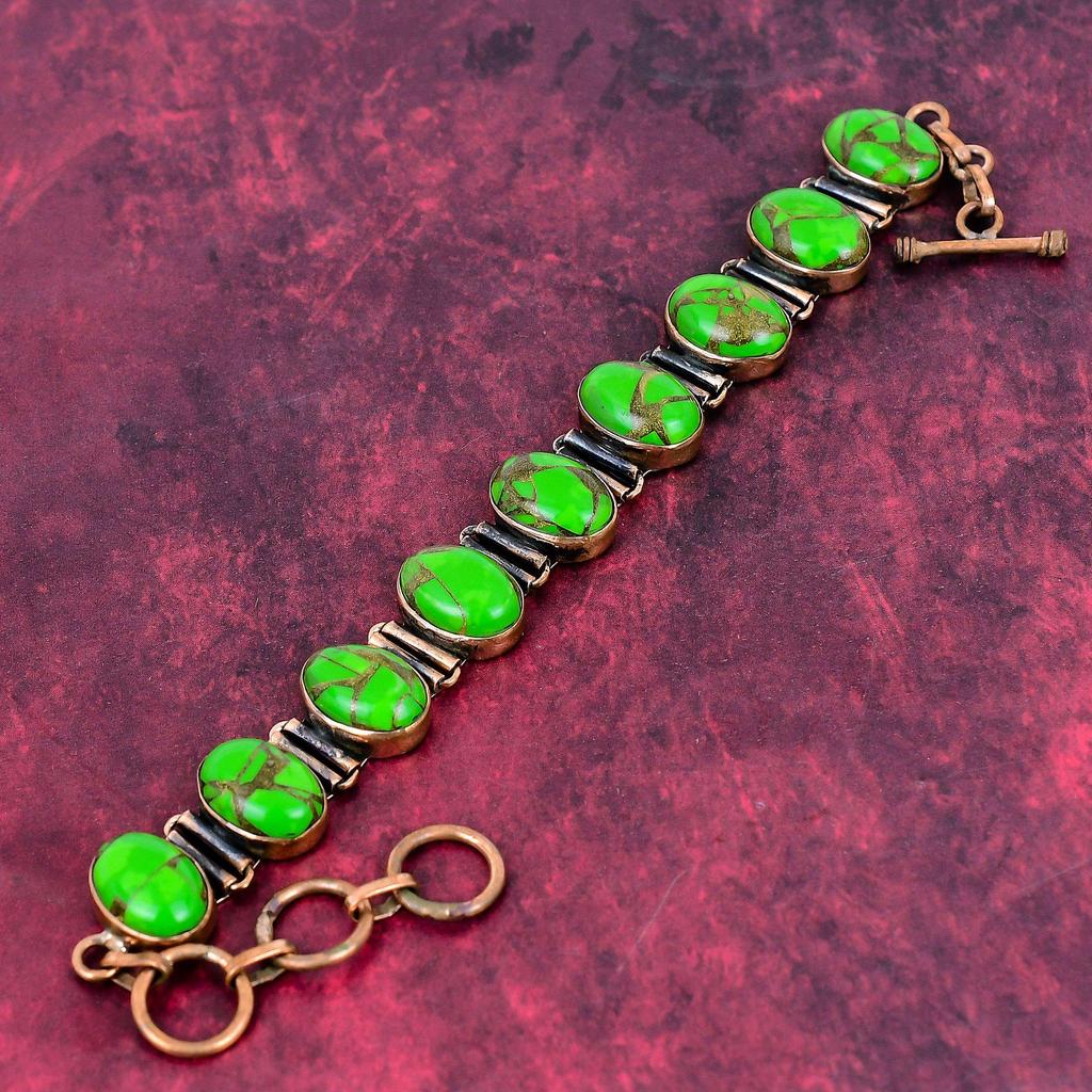 Copper Green Turquoise Bracelet Copper Adjustable Chain Bracelet Gemstone Jewelry