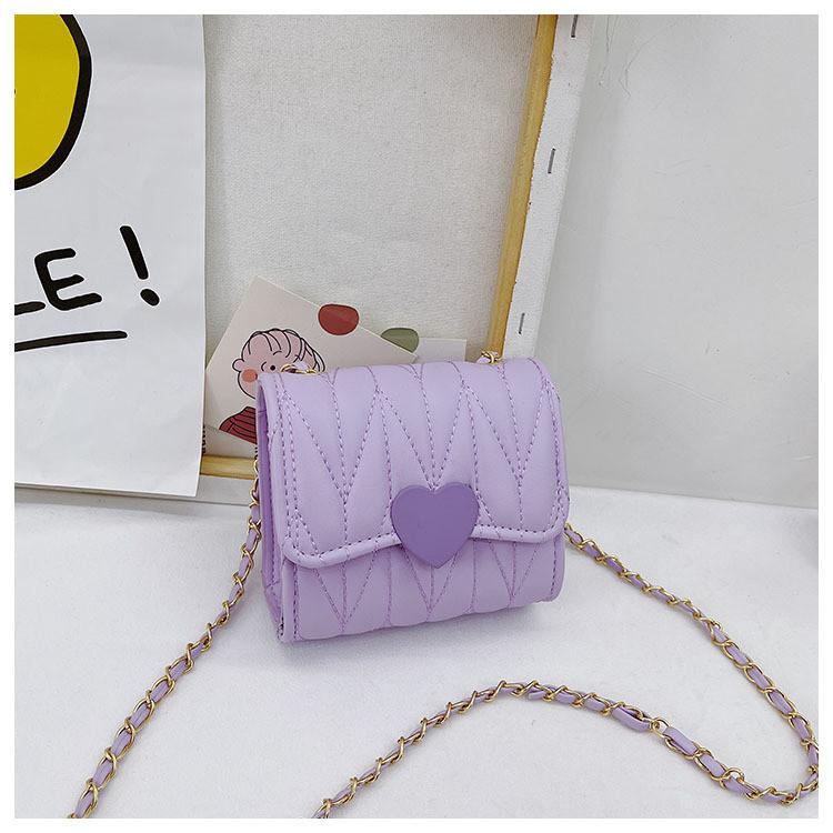 Heart Color Solid Shape Children Mini Chain Shoulder Bag Checkered Pattern Girls
