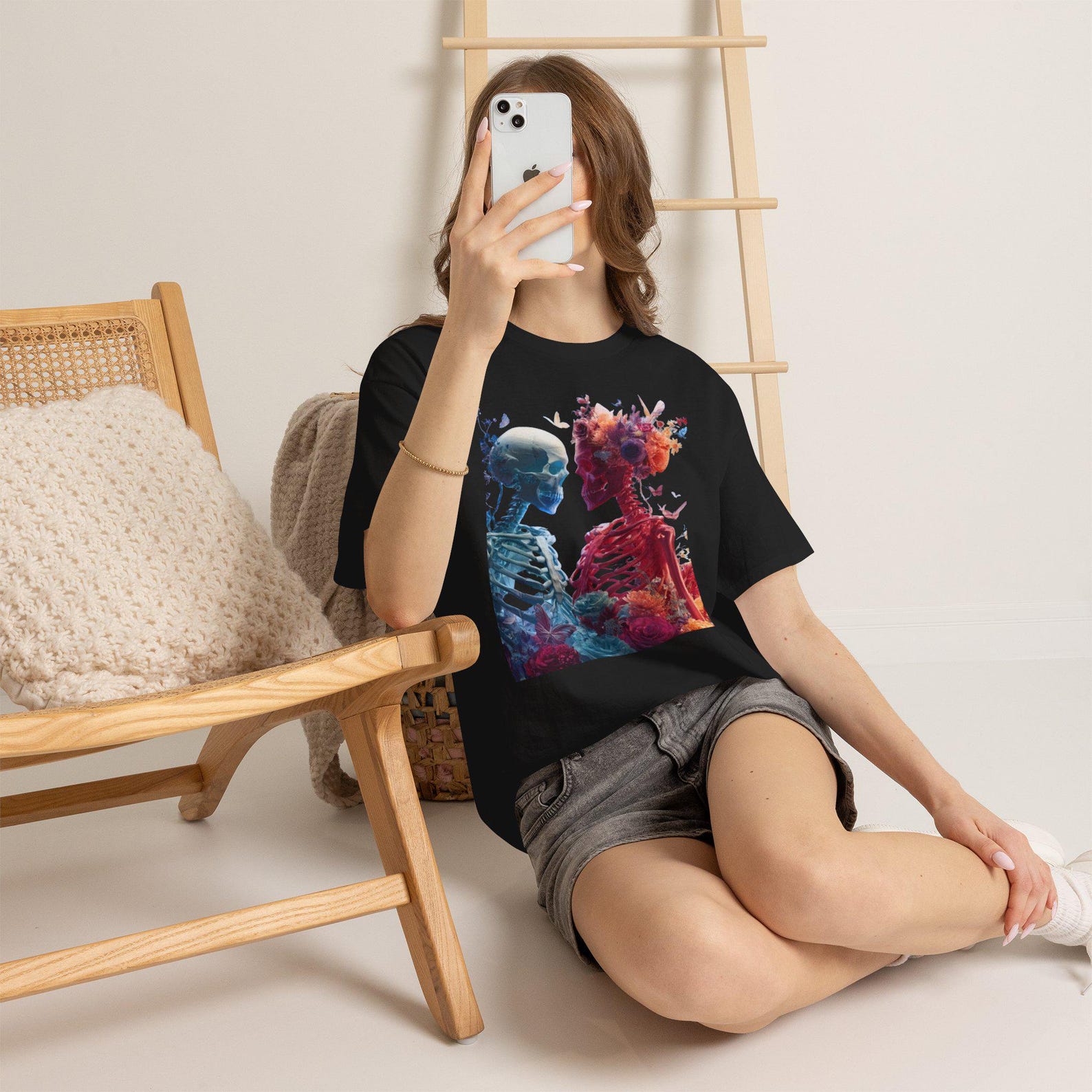 Floral Skull Graphic Tee, Romantic Gothic Shirt, Skeleton Lovers Apparel, Aesthetic Streetwear, Boho Skeleton Gift, Unisex Grunge Clothing XL