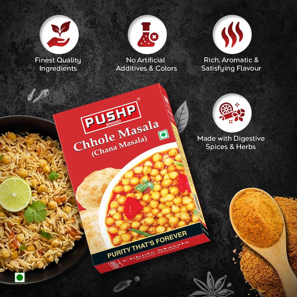Pushp Brand Chana Masala 100g X Pack of 5 Authentic Blend For Delicious Chickpea Curries Natural Indian Spices For Home Cooking