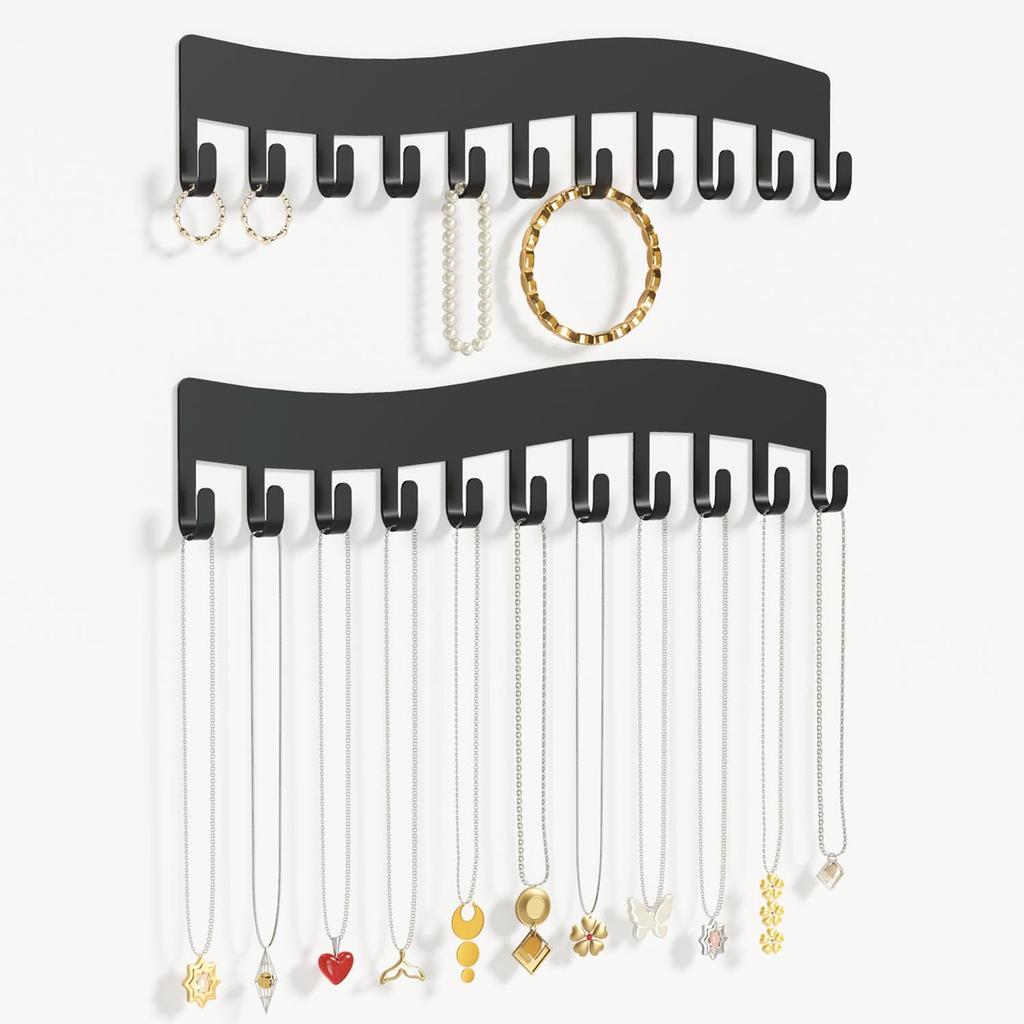 Wall Necklace Organizer Holder: Wall Mounted Jewelry Hanging Storage Necklaces Display Hanger White