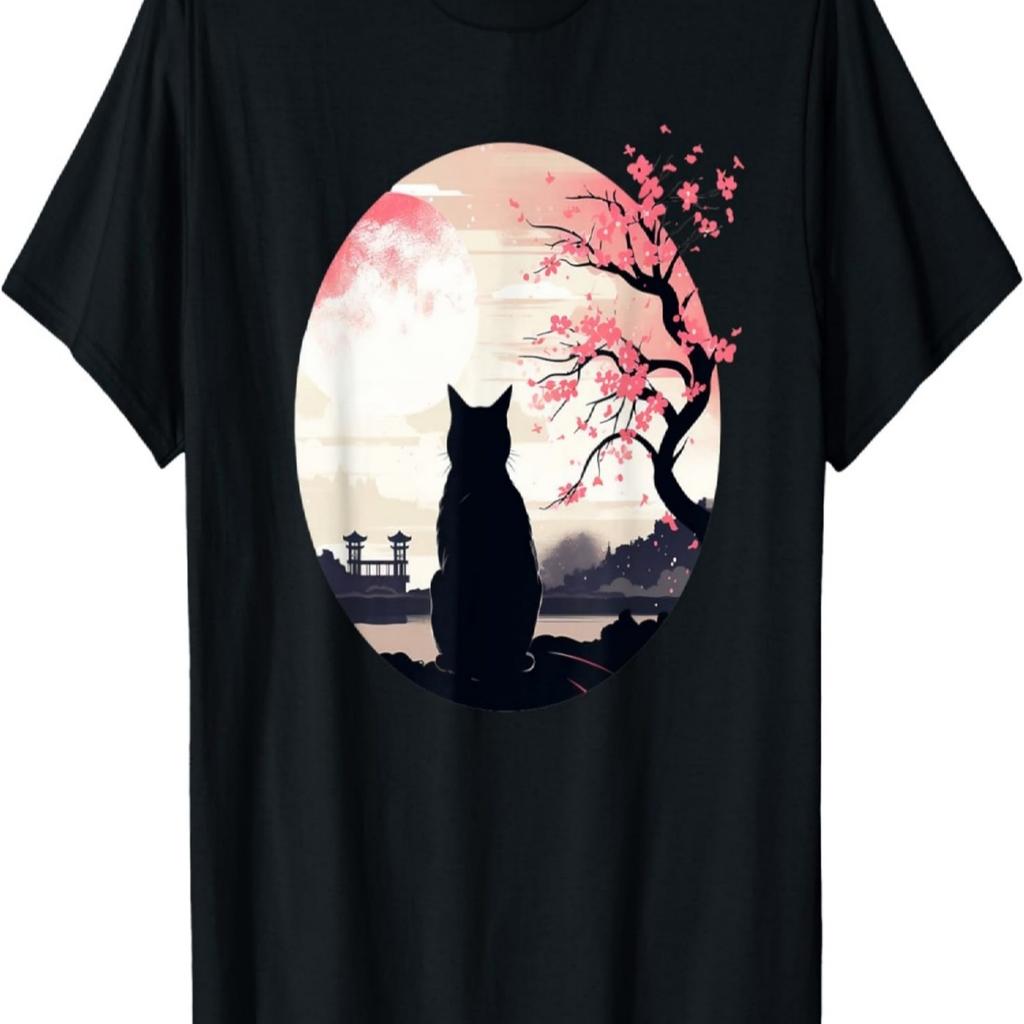 Vintage Style Cat Cherry Blossom T-Shirt T-Shirt