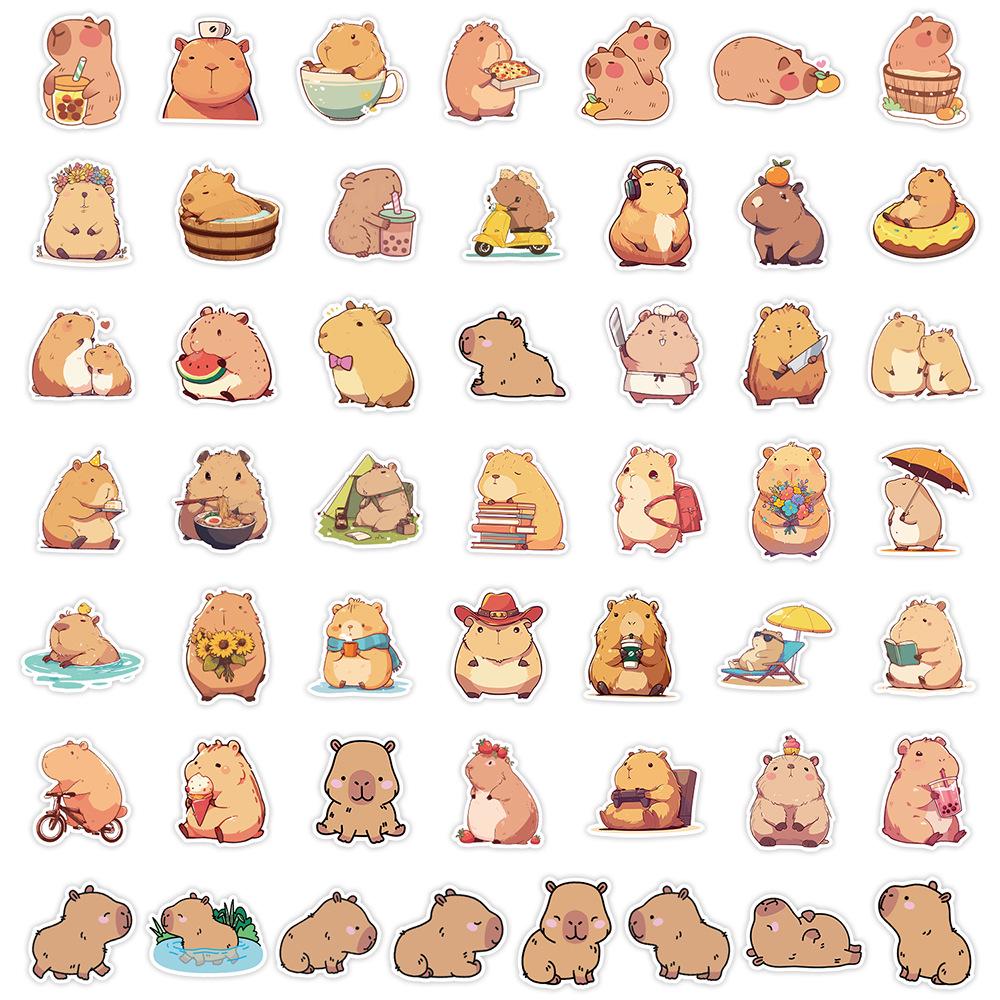 50 Pack Cute Capybara Graffiti Stickers: Waterproof Decorative Decals for Suitcases, Water Bottles, and Journals.