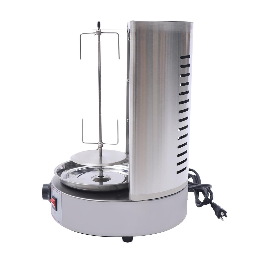 Commercial Electric Shawarma Gyros Rotisserie Grill Automatic Rotating Machine Stainless Steel Two Heating Pipes 3KW Silver