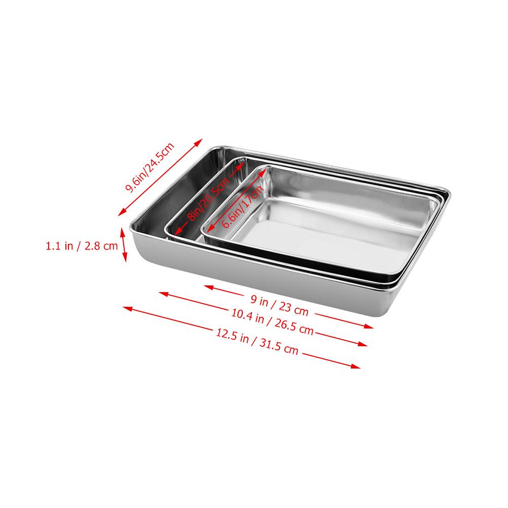3 Pcs Food Tray Stainless Steel Organizing Trays Decorative Bread Rectangle for Serving Silver Dessert Plate Cake Pan
