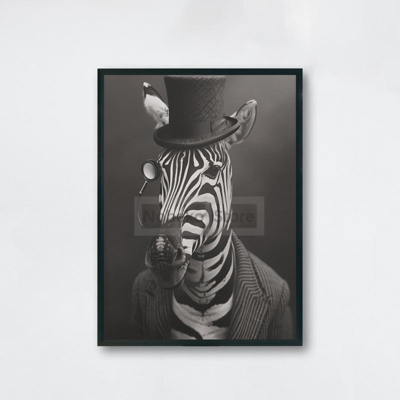Gentleman Vintage Animals Poster Antique Design Prints Canvas Painting Retro Wall Art Pictures Home Room Monochrome Decoration