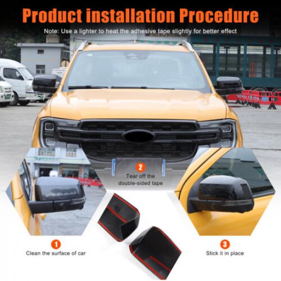Glossy Black Side Rear Exterior Door Mirror Cap Cover For Ford Ranger +