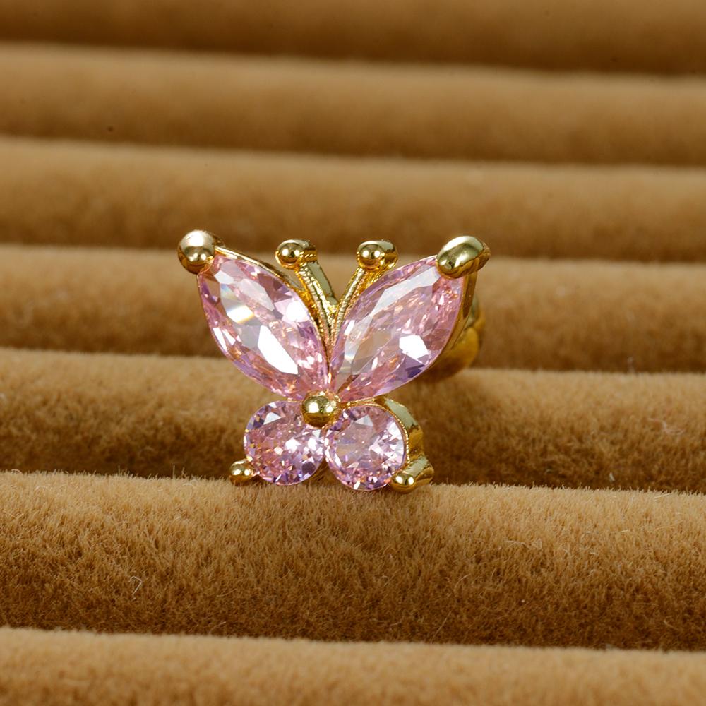 1PC Stainless Steel Tragus Helix Butterfly Piercing Earrings for Women Trendy Cute Pink Zircon Stud Earring Piercing Jewelry