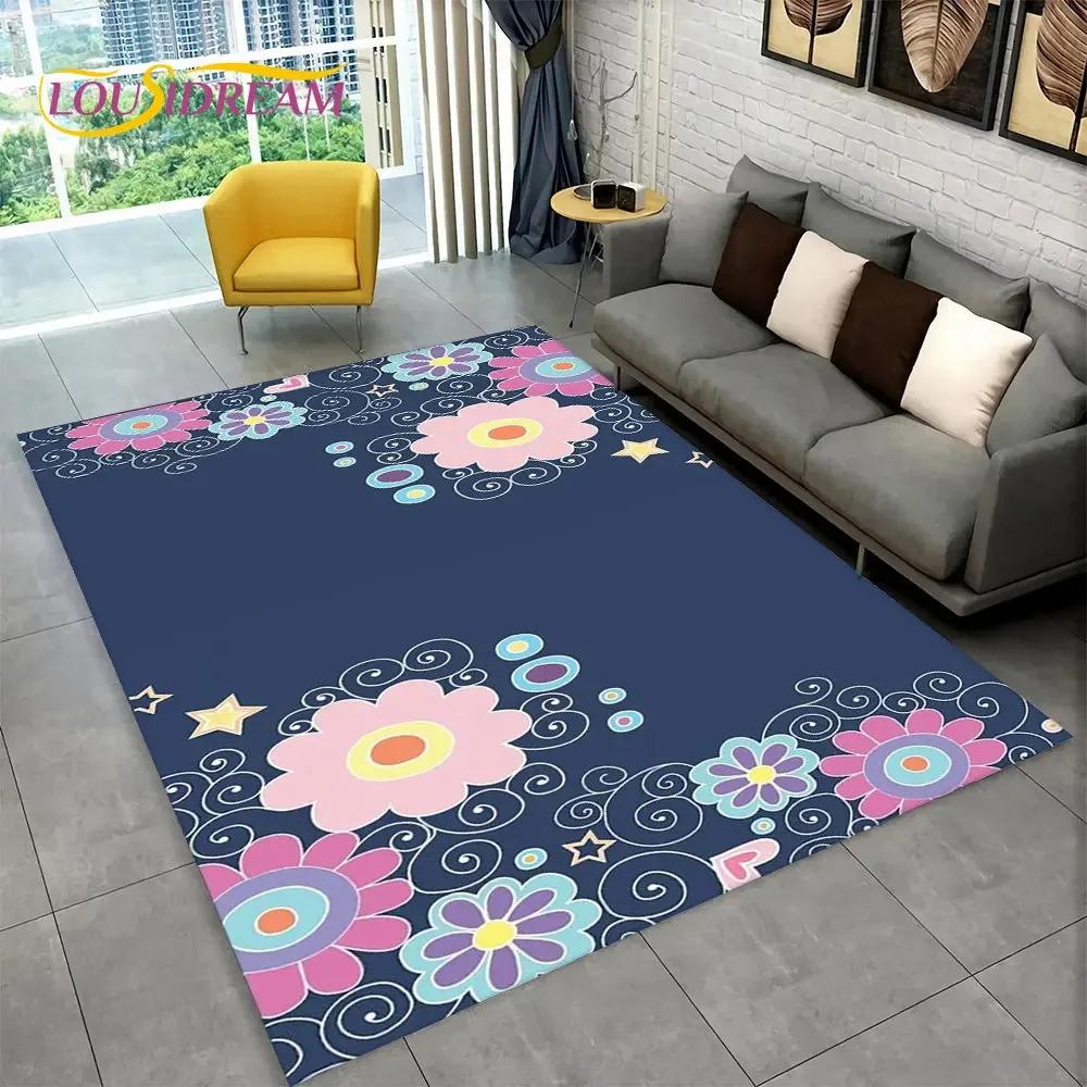 3D Nordic Luxury Flower Rose Area Koberec velký,Koberec pro domácí obývací pokoj Ložnice Sofa Rohožka Dekor,Dětské protiskluzové rohože