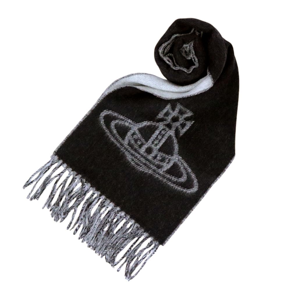 VIVIENNE WESTWOOD Big Logo Orb Scarf Fringe Wool Muffler (81030006-W00QL) 100% (Black)