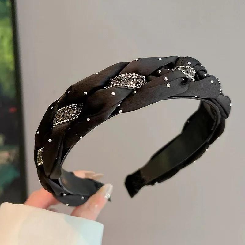 Korean Fashion Sweet Shiny Twisted Braid Headband Women Girl Wide Side Hairband Simple Mesh Hair Hoop Headwear Hair Accessories