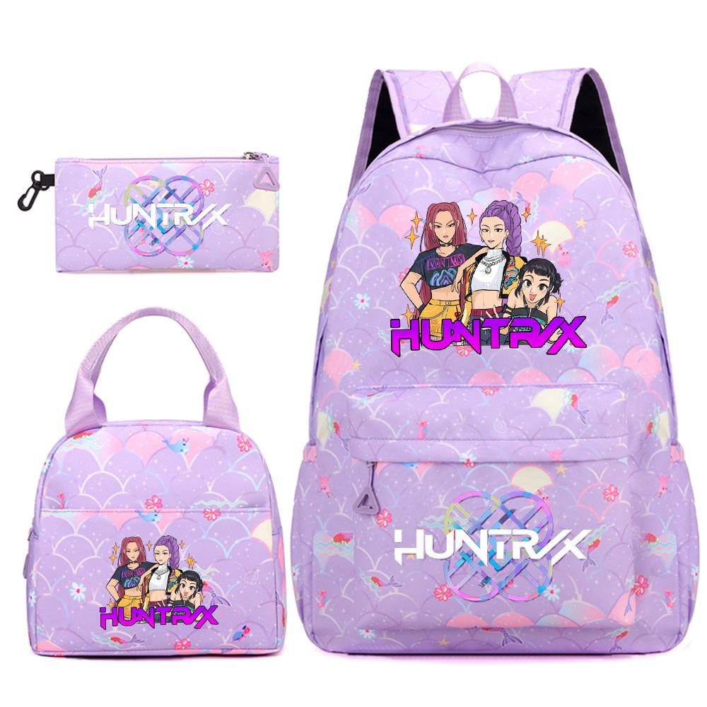 3Pcs/set Anime Cartoon Printed Backpack Handbag Pencil Case for Teenger Student Girl Boy Large Capacity Waterproof Bookbag