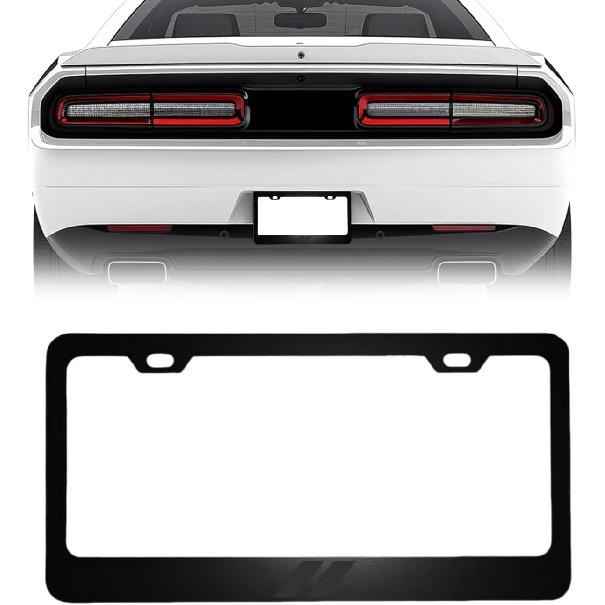 2PCS Black License Plate Frames In 3D Letter Aluminum Alloy Car License Plate Holders Compatible with Dodge Challenger Charger Durango RAM (Matte