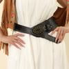 Rhinestone Flower Retro Street Rivet Belt Rivet PU Leather Belt Fashion Wide Waistband  Pants