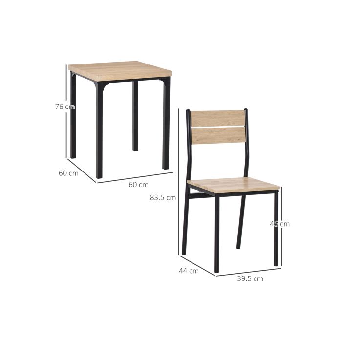 Küchentisch - MUVOE - 3-teiliges Set - Naturholz und Schwarz - 4 Personen - Kompaktes Design