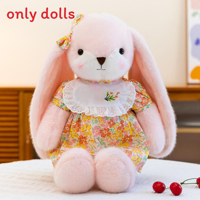 

Cuter Rabbit Plush Toy With Floral Print Dress And Bow Decor For Kids And Adults 35cm розовый