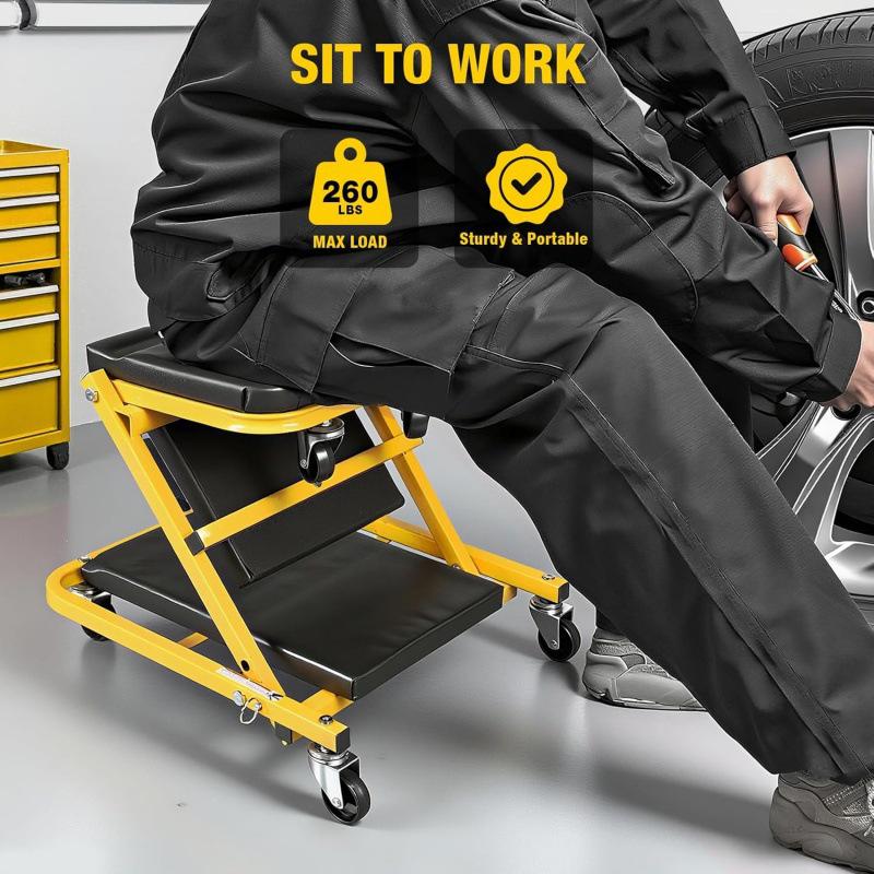 36" Adjustable Foldable Car Repair Reclining Board & Stool, 2-in-1 Z-Design Auto Repair Work Seat.
