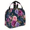 1pc Thermal Insulated Bag with Floral Roses - Dark Blue Background, Non-Food Contact Thermal Insulation for Hot/Cold Retention,