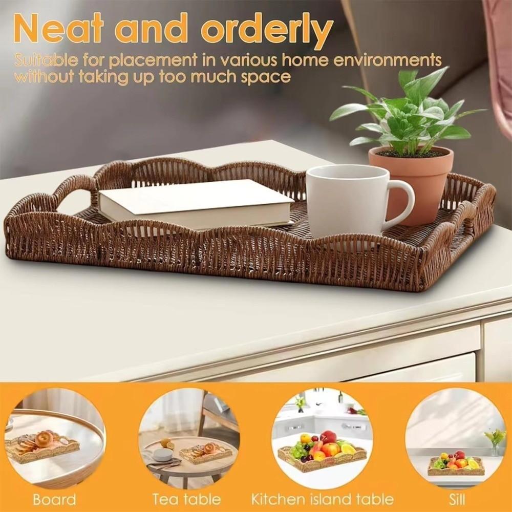 Imitation Rattan Woven Storage Tray Rectangular Woven Decorative Platter Vegetable