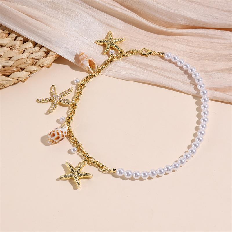 

Бохо Большой Кулон Звезда Морская Звезда Ожерелье для Женщин Ракушка Ракушка Жемчуг Металлическая Цепочка Чокер Пляжная Вечеринка Преувеличенные Украшения Подарок