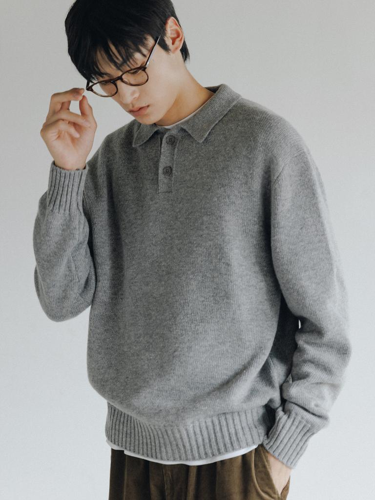 Deowedeoijeueosseom Park Collar Knit Sweater (Gray)