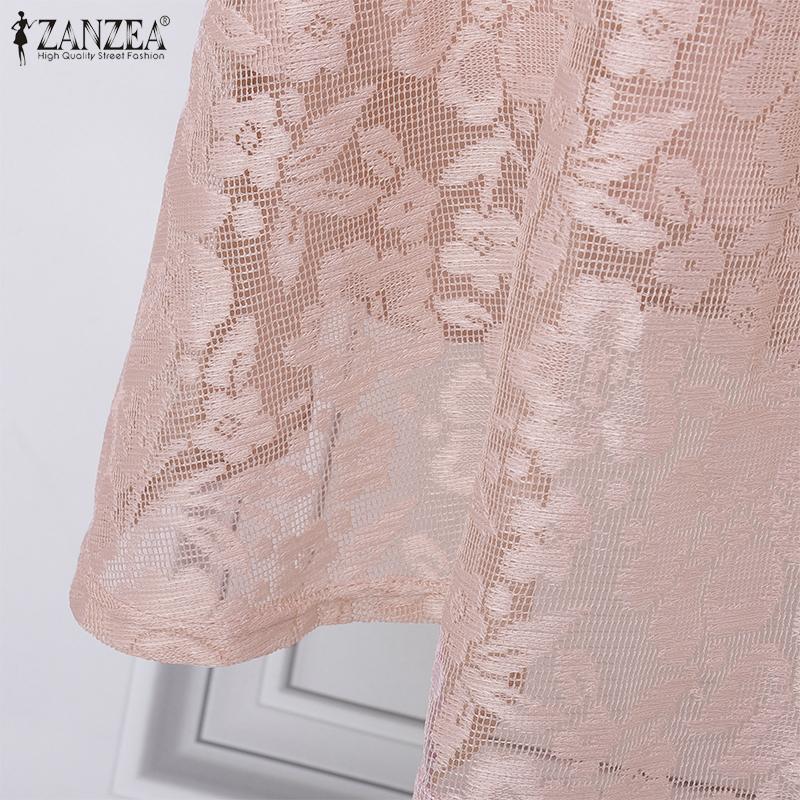 ZANZEA Women Casual Square Collar Summer Short Sleeve Lace Dress Elegant