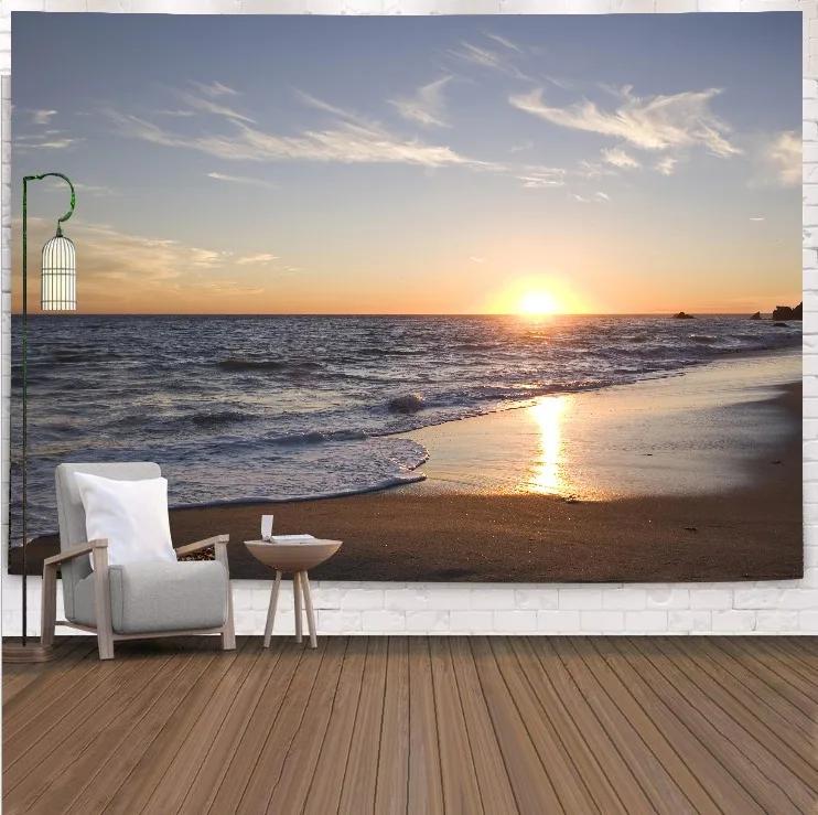 VIKAMA Tropical Beach Landscape Tapestry Summer Coconut Grove Waves Fresh Vacation Style Living Room Room Decoration