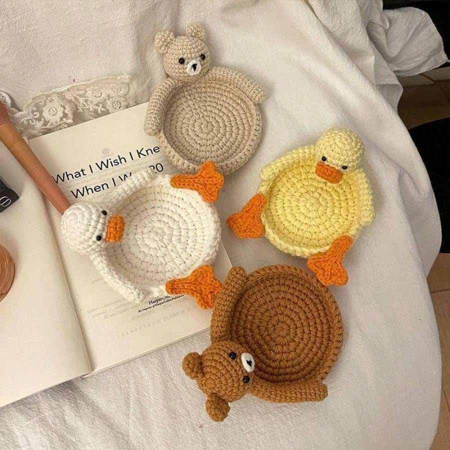 1pc,Crochet Animal Cup Coaster,Handmade Woven Drink Mat, DIY Desk Decor, Housewarming Cup Gift ,Graduation Gift
