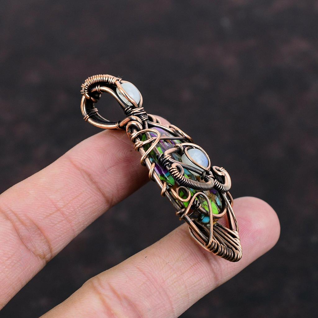 Fiesta Kingman Turquoise Pendant Copper Wire Wrapped Gemstone Pendant Evil Eye Multi Copper Turquoise Pendant Rainbow Moonstone Wire Jewelry