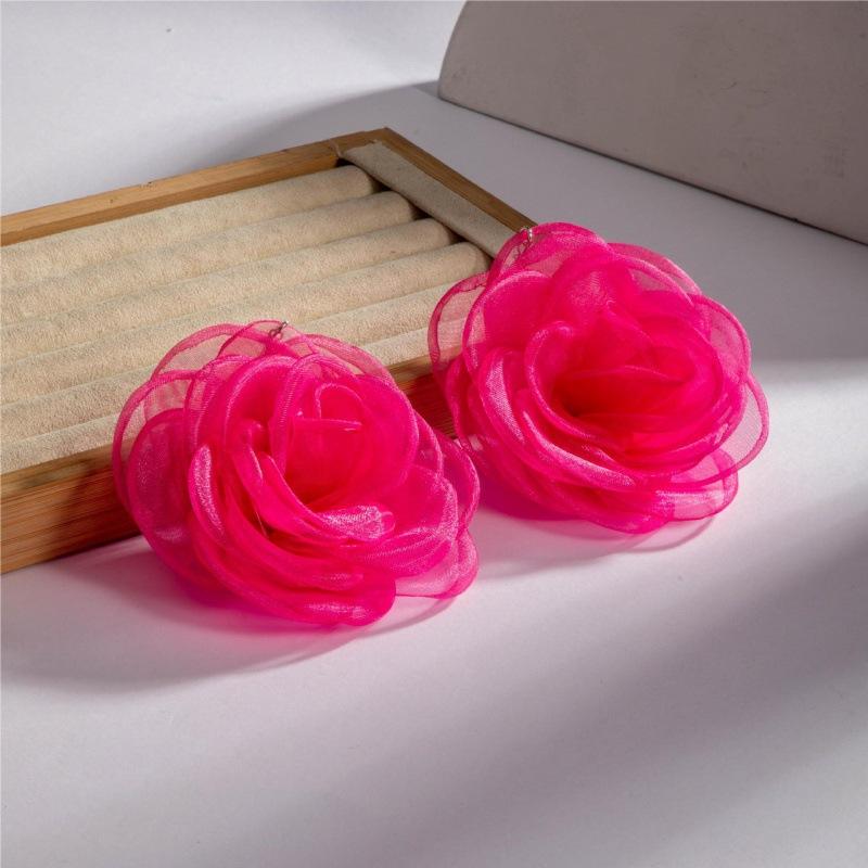 New jewelry, Korean fluffy big flower earrings, premium flannel lace multi-color earrings set.