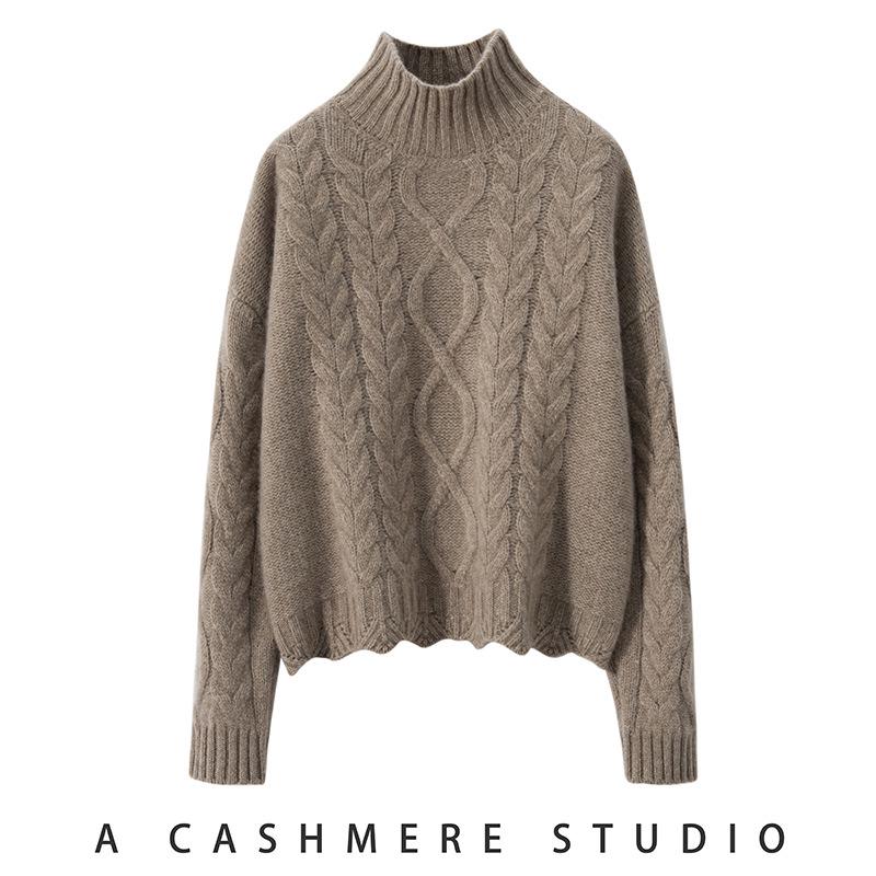 2024 Women's Retro Cable Knit High-Neck Loose Cashmere Sweater