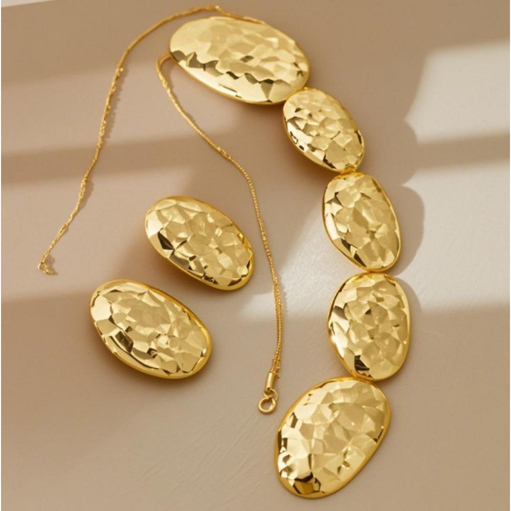 

Винтажный овальный металлический набор украшений Универсальное длинное ожерелье серьги Креативное ожерелье серьги