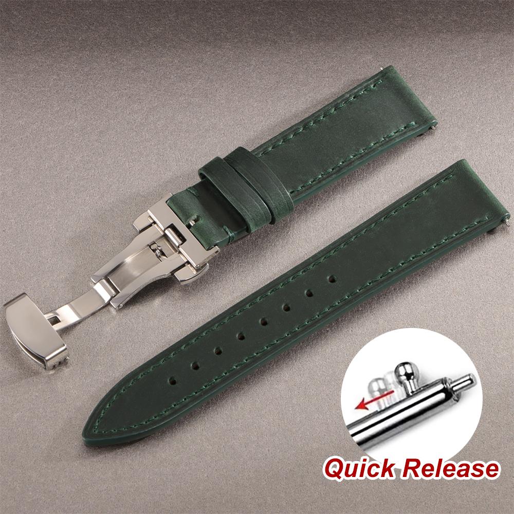 Vintage Leder Uhrenarmband Faltschließe Naht Rindsleder Armband für Omega 18/19/20/21/22/24mm Braun Handgelenkarmband für Seiko