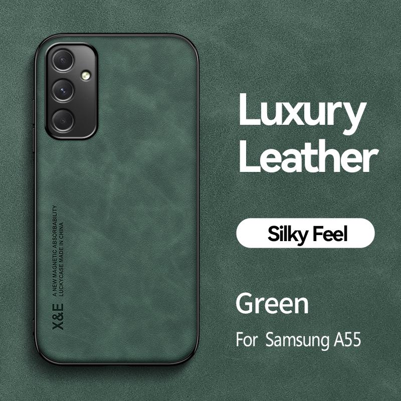 Luxury Magnetic Car Holder Leather Phone Case For Samsung A25 A55 5G Silicone Protect Back Cover