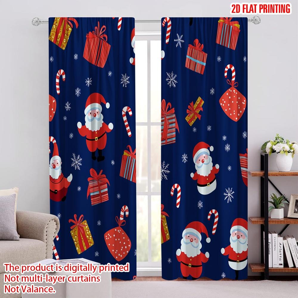 

2pcs,2D plane printing Creative Curtains Christmas Cute Santas Gifts (4) Polyester (without rod) Decorations Inside for Bedroom, 52.50 × 116.00 cm 2 pcs