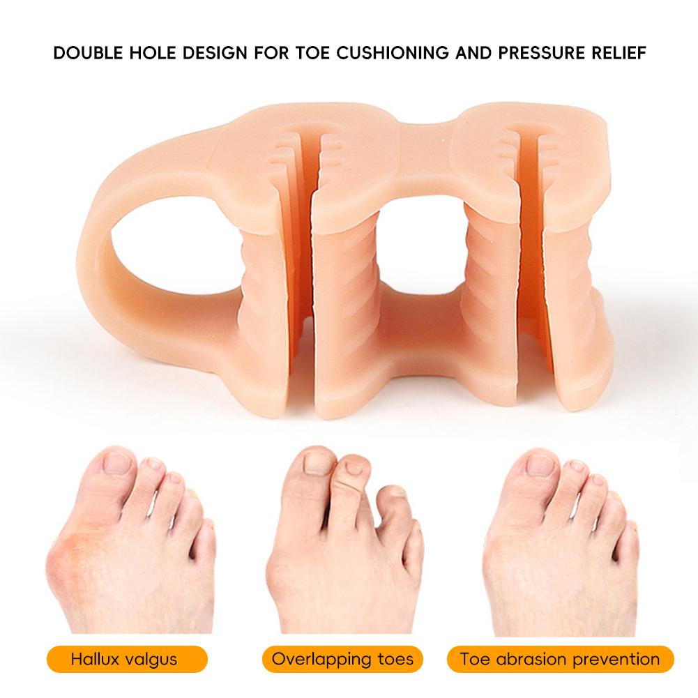 1 Pair Double-hole Toe Separator Slippers Pinching Foot Toe Hallux Valgus Protector Separator Finger Straightener Adjuster Foot Care Tool