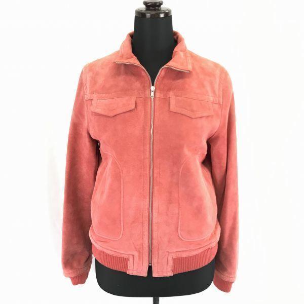 Macphee Suede Processed Leather Pig Leather Blouson Outer / 38 / M / Salmon Pink / Full Zip / Flap Pocket / Rib Cuffs(USED)