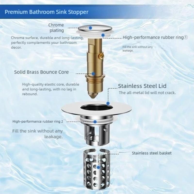 Anticlogging Drain Filter Sink Plug Wash Basins Sink Drain Stoppers Push Type Bounce Cores Sink Drain Strainer Enduring