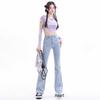 Women's High-Waisted Black Stretchy Slim Micro-Flare Jeans with Velvet Lining