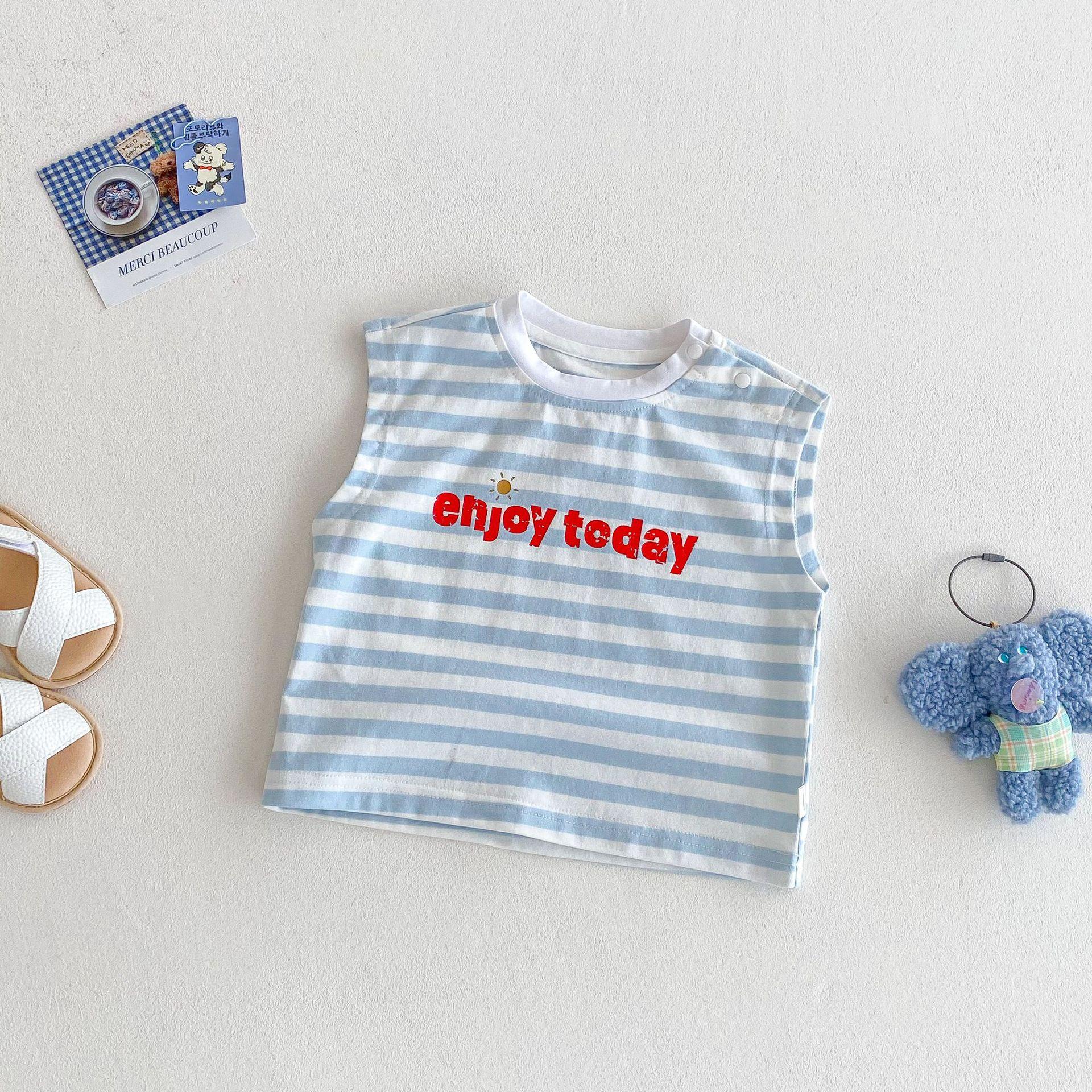 Kids Striped Tank Top Summer Printed T Shirt Casual Top for Boys Girls 73
