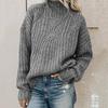Women's Solid Color Casual Loose Round Neck High Neck Pullover  Knit Sweater