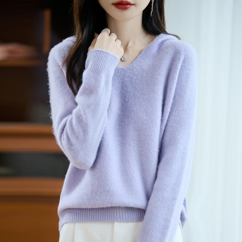 Women's cashmere sweater Qinghe cashmere 30% cashmere 70% wool autumn and winter pullover warm and fashionable